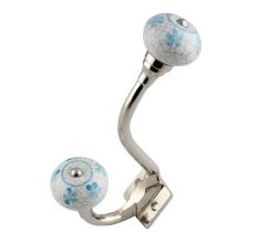 Turquoise Floral Crackle Ceramic Silver Iron Hook